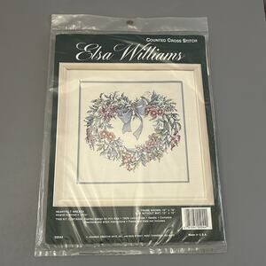 Elsa Williams Counted Cross Stitch Kit Heartfelt Wreath Country Flowers 12 X 12"
